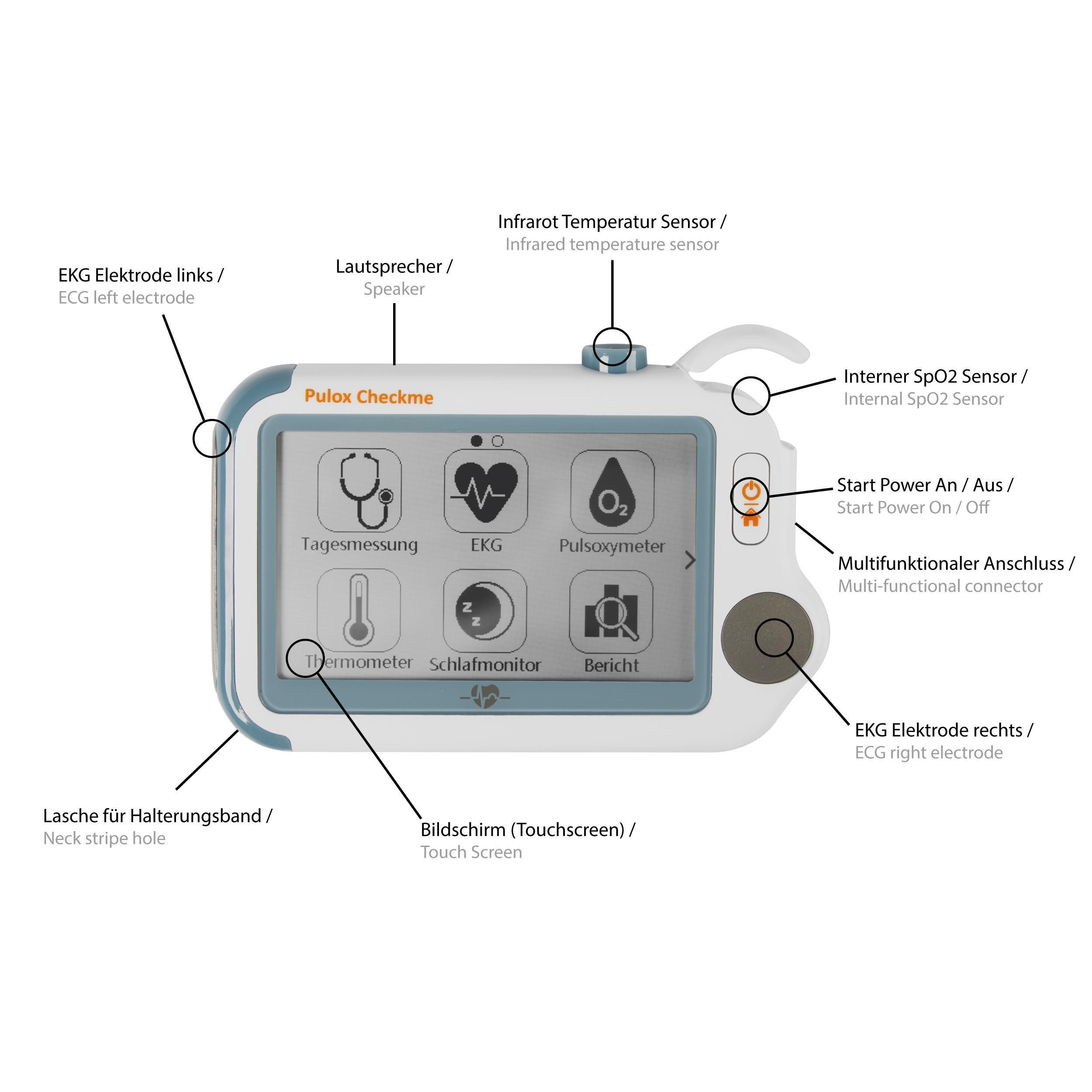 Pulox by Viatom - Checkme Pro Tragbarer EKG Monitor mit SpO2-Sensor und Thermometer