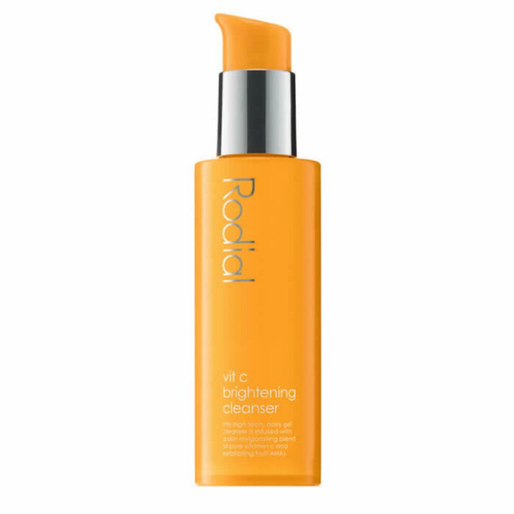 Orangefarbener Flakon mit silbernem Pumpkopf. Aufschrift: Rodial, Vit C brightening cleanser.