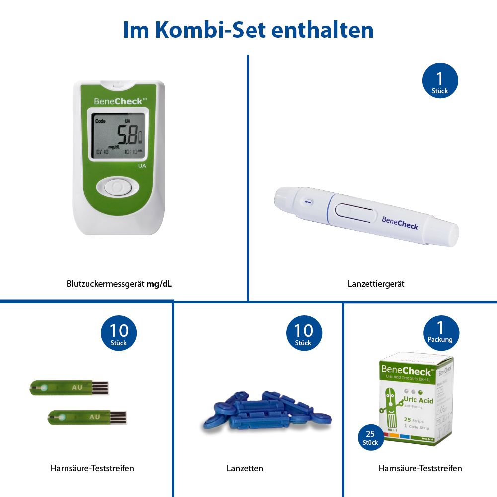 BeneCheck Harnsäure-Messgerät Premium- Kombi Set mit Teststreifen 1 St -  SHOP APOTHEKE