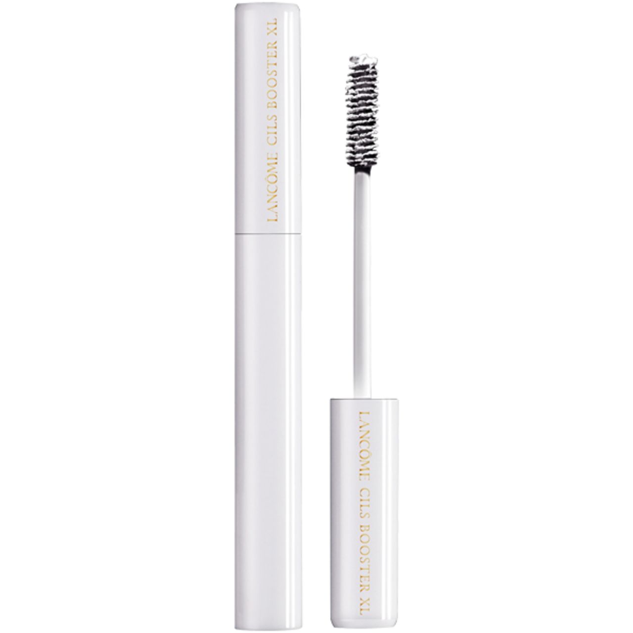 Weißer Mascara-Behälter und Applikator. Aufschrift: Lancôme Cils Booster XL.