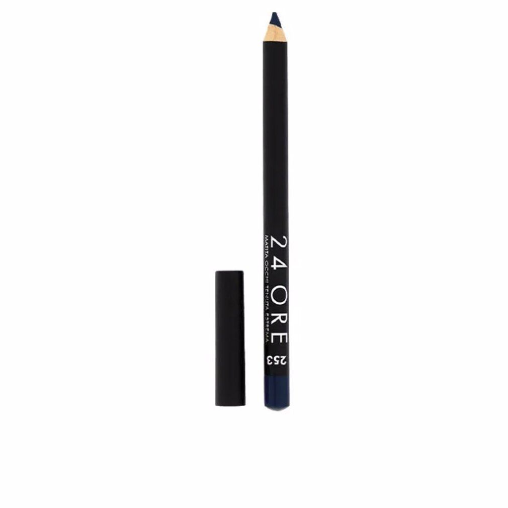 Deborah Milano Eyeliner 24Ore 253. Blauer Kajalstift mit schwarzem Schaft und Kappe. Produktname und Farbnummer deutlich sichtbar.
