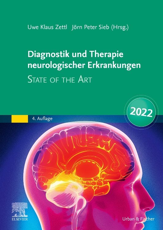 Buchcover: Diagnostik und Therapie neurologischer Erkrankungen. Titel, Autoren, Ausgabe 2022. Gehirn-Illustration.