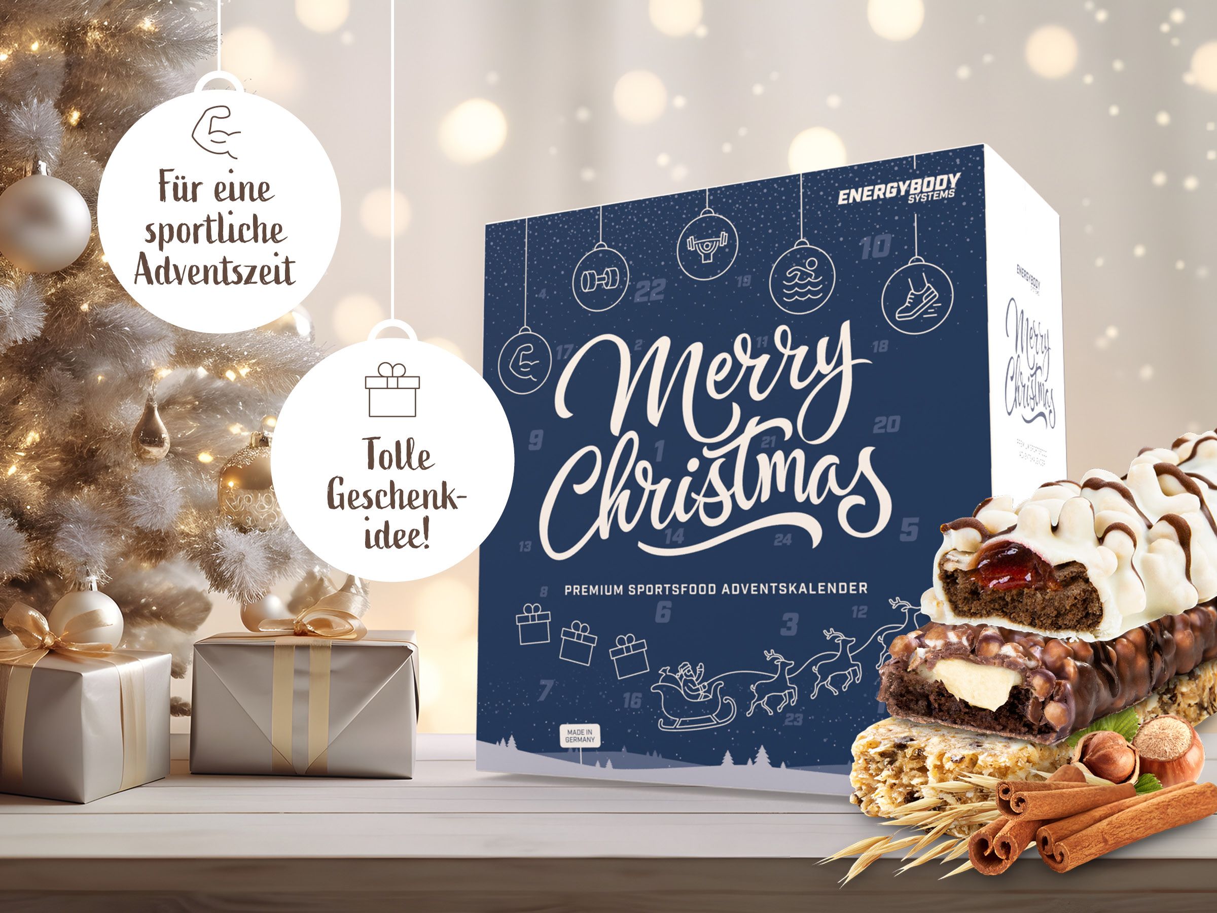 Adventskalender 2025 mit Proteinriegel Haferriegel Energieriegel