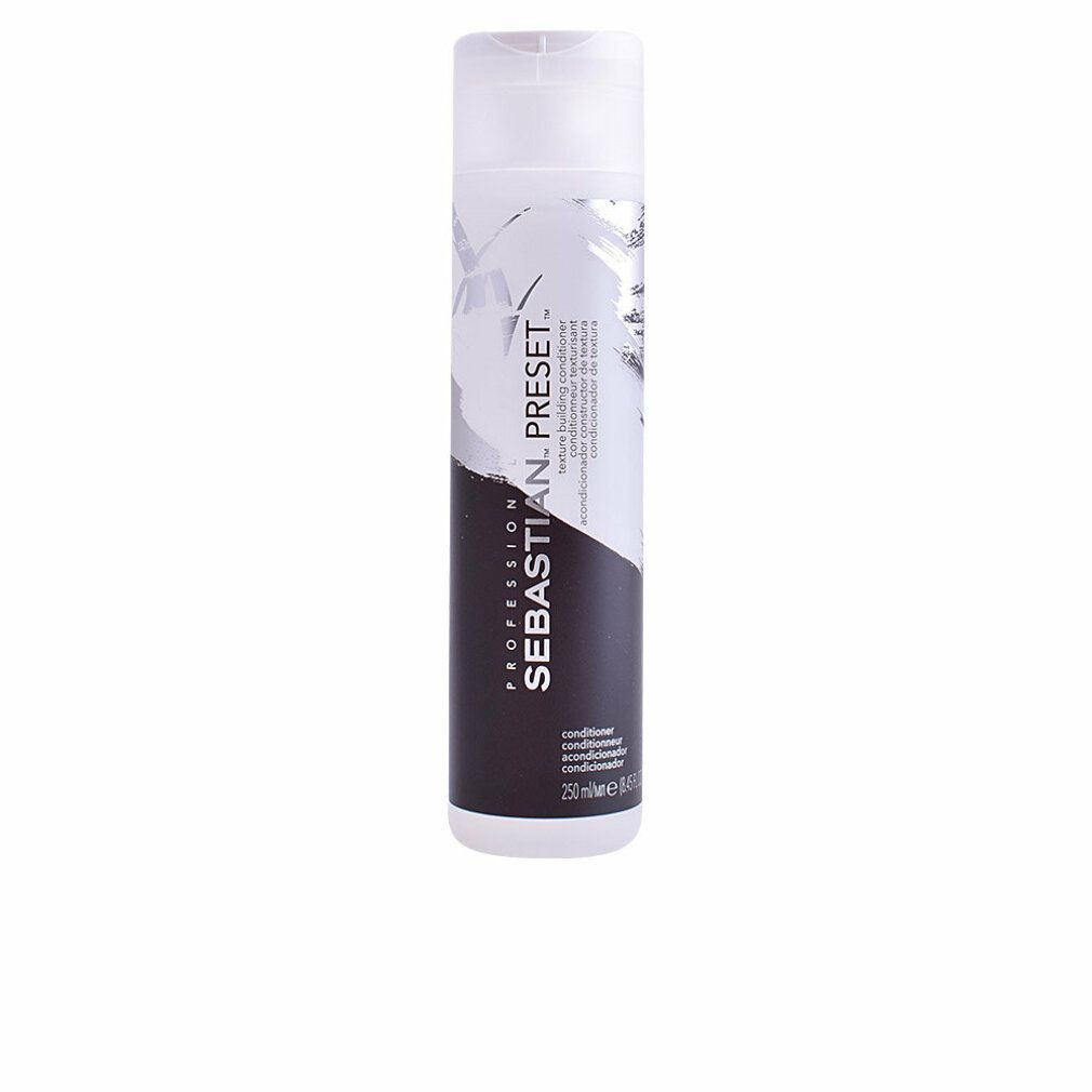 Sebastian Preset Conditioner. Weiße Flasche mit schwarzem Abschnitt. Text: Sebastian, Preset, Conditioner. 250 ml.