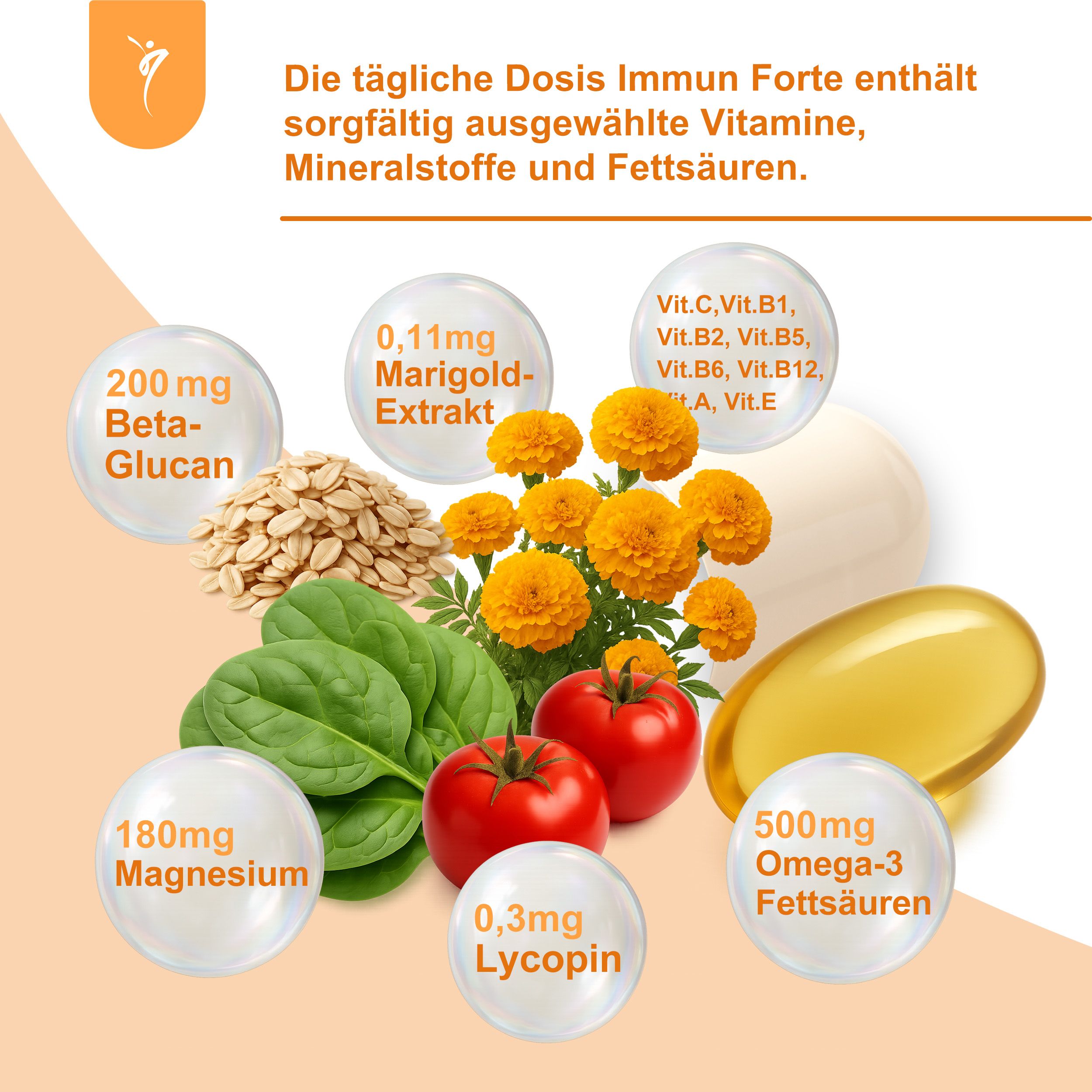 SanaExpert Immun Forte: Vitamine, Mineralstoffe und Fettsäuren mit Beta-Glucan, Marigold-Extrakt, Lycopin, Magnesium und Omega-3.