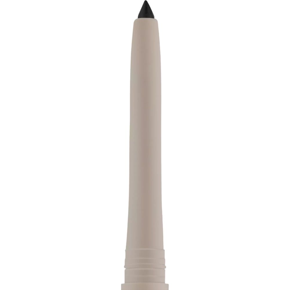 Nahaufnahme des Essence Satin Gel Eyeliner. Beige Stift mit schwarzer Spitze. Spitze nach oben gerichtet.