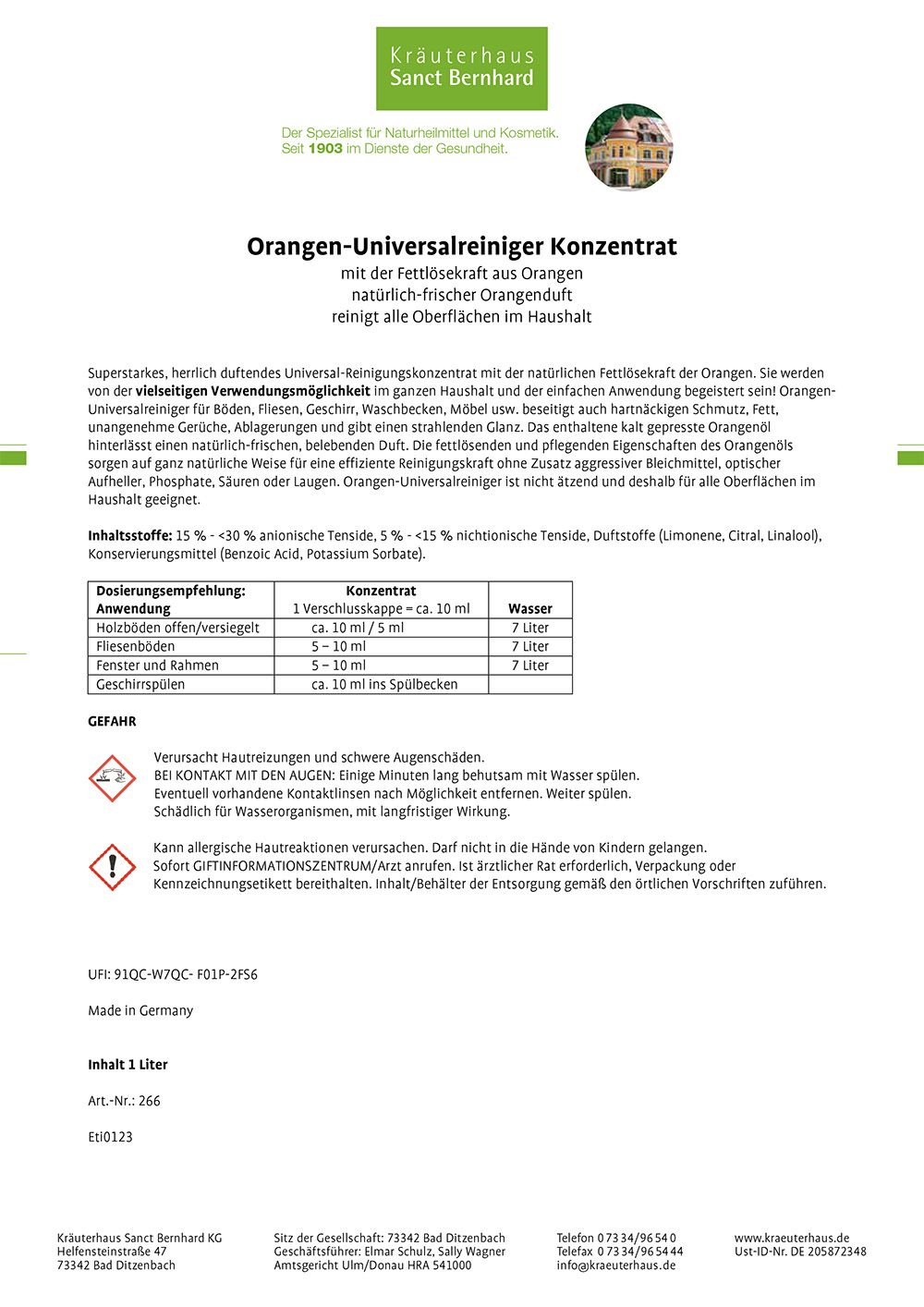 Sanct Bernhard Orangen-Universalreiniger Konzentrat