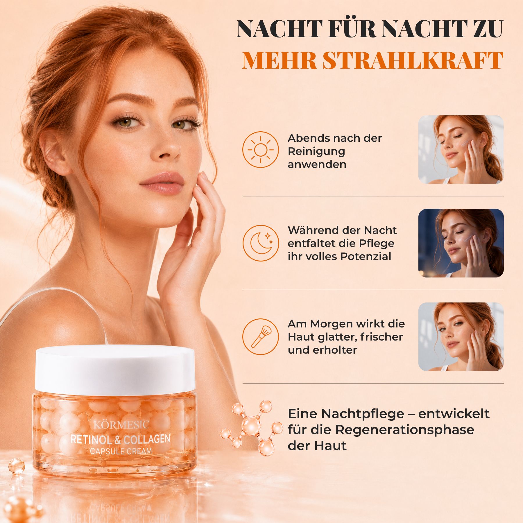 KORMESIC Gesichtscreme Retinol Kollagen Kapselcreme Anti-Aging Nachtpflege
