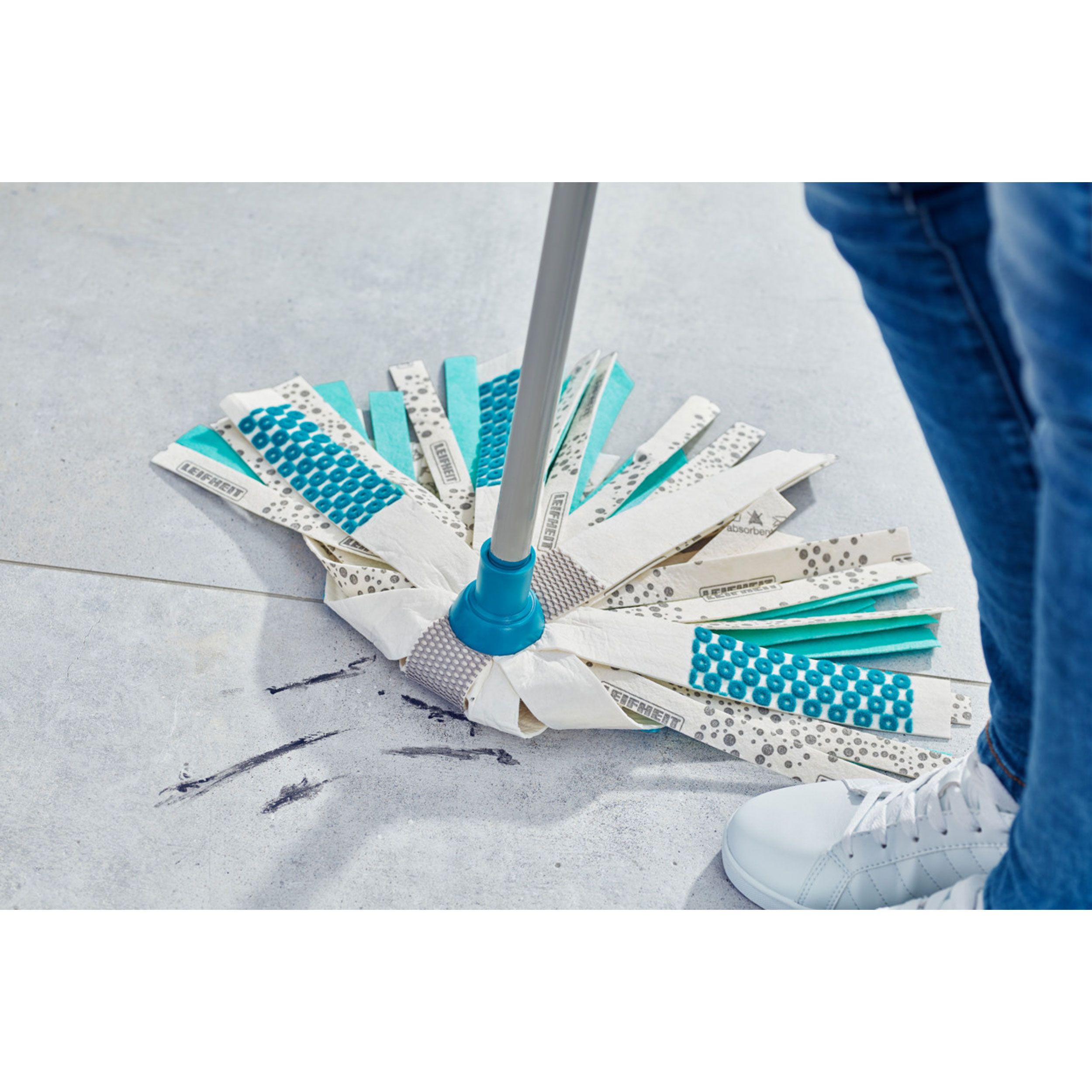 Leifheit Wischmopp Power Mop 3in1 Telescope, Bodenwischer mit Stiel, Kunststoff, Blau, Weiß