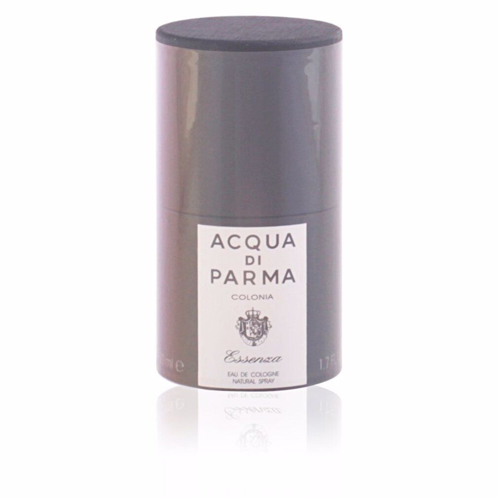 Zylindrische, graue Verpackung. Aufschrift: Acqua di Parma Colonia Essenza.