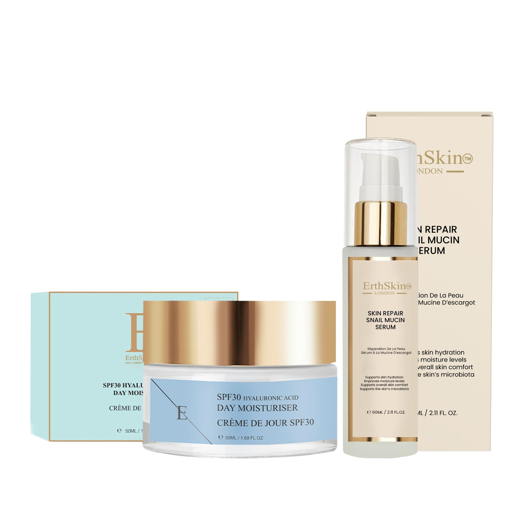 ErthSkin London Hautregenerierendes Schneckenserum + LSF 30 Tagescreme 110 ml