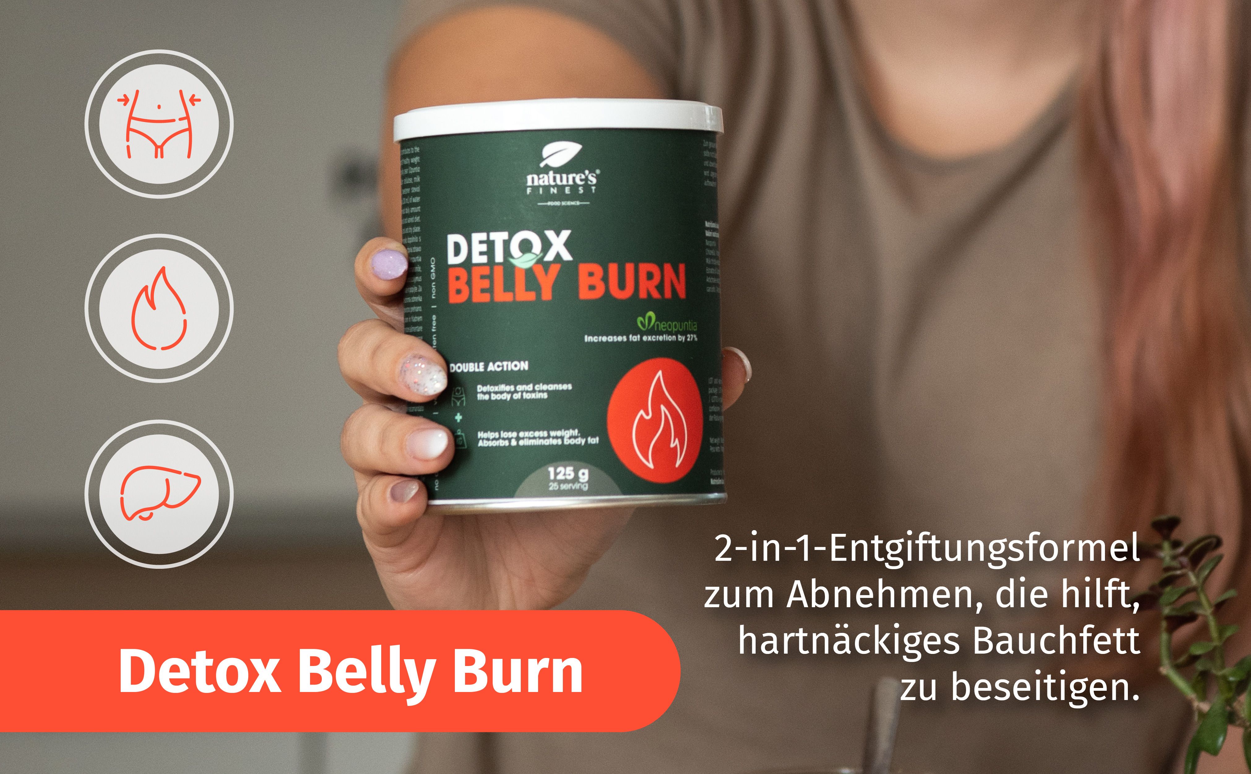 Nature's Finest Detox Belly Burn - Ergänzung zum Entgiftung, Abnehmen und Fettverbrenner 3x125 g Pulver