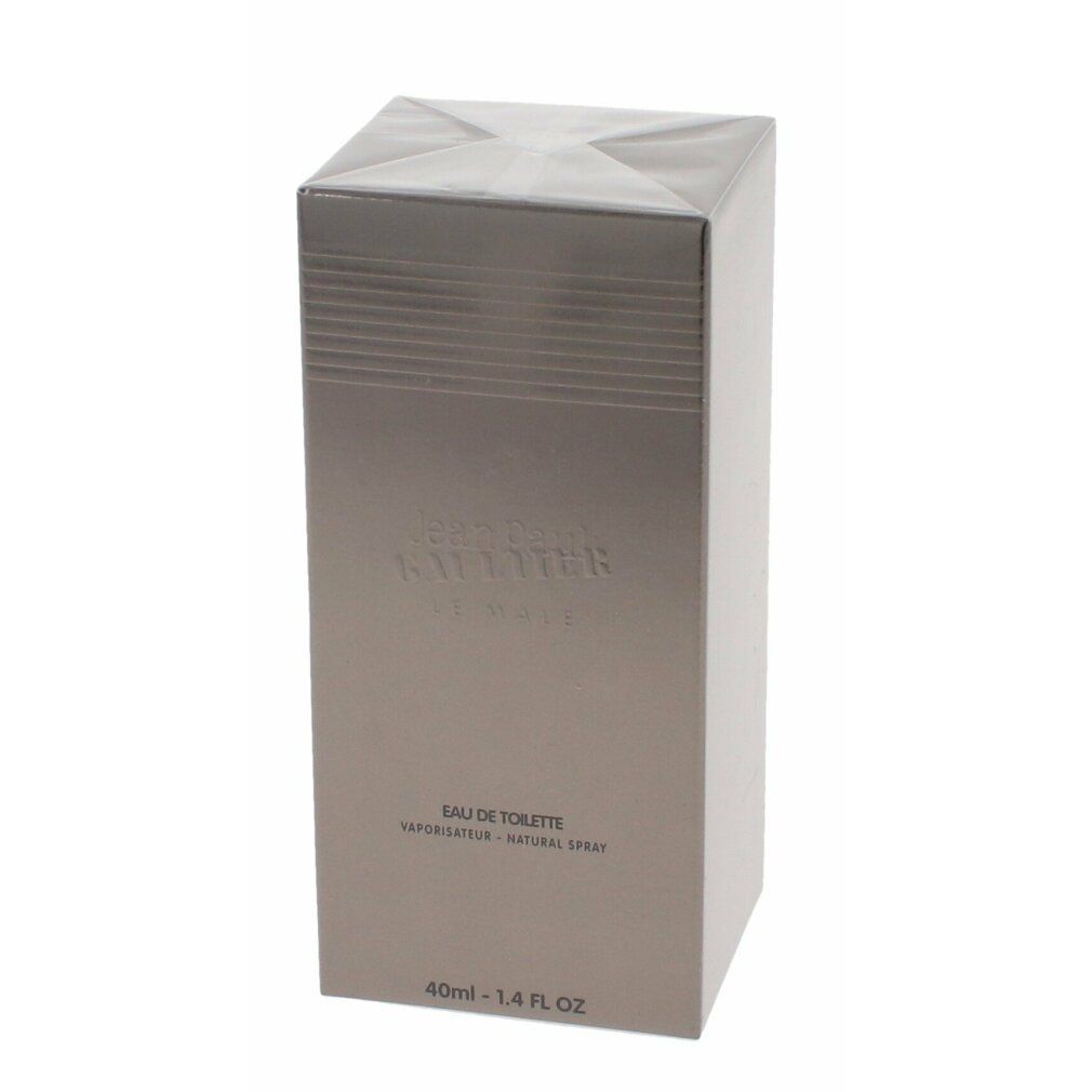 Graue rechteckige Verpackung. Aufschrift: Jean Paul Gaultier Eau de Toilette.