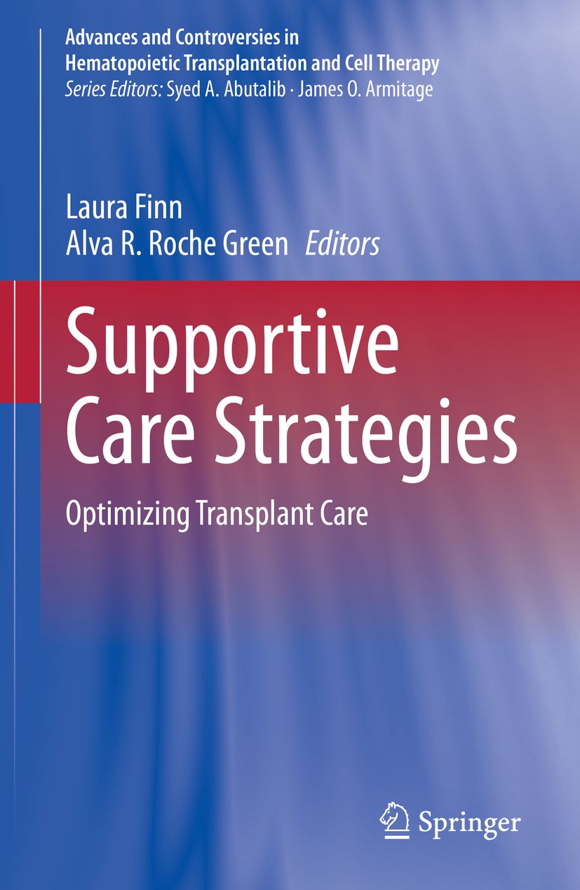 Buchcover: Supportive Care Strategies. Titel in Weiß auf rotem Hintergrund. Herausgeber: Laura Finn, Alva R. Roche Green. Verlag: Springer.