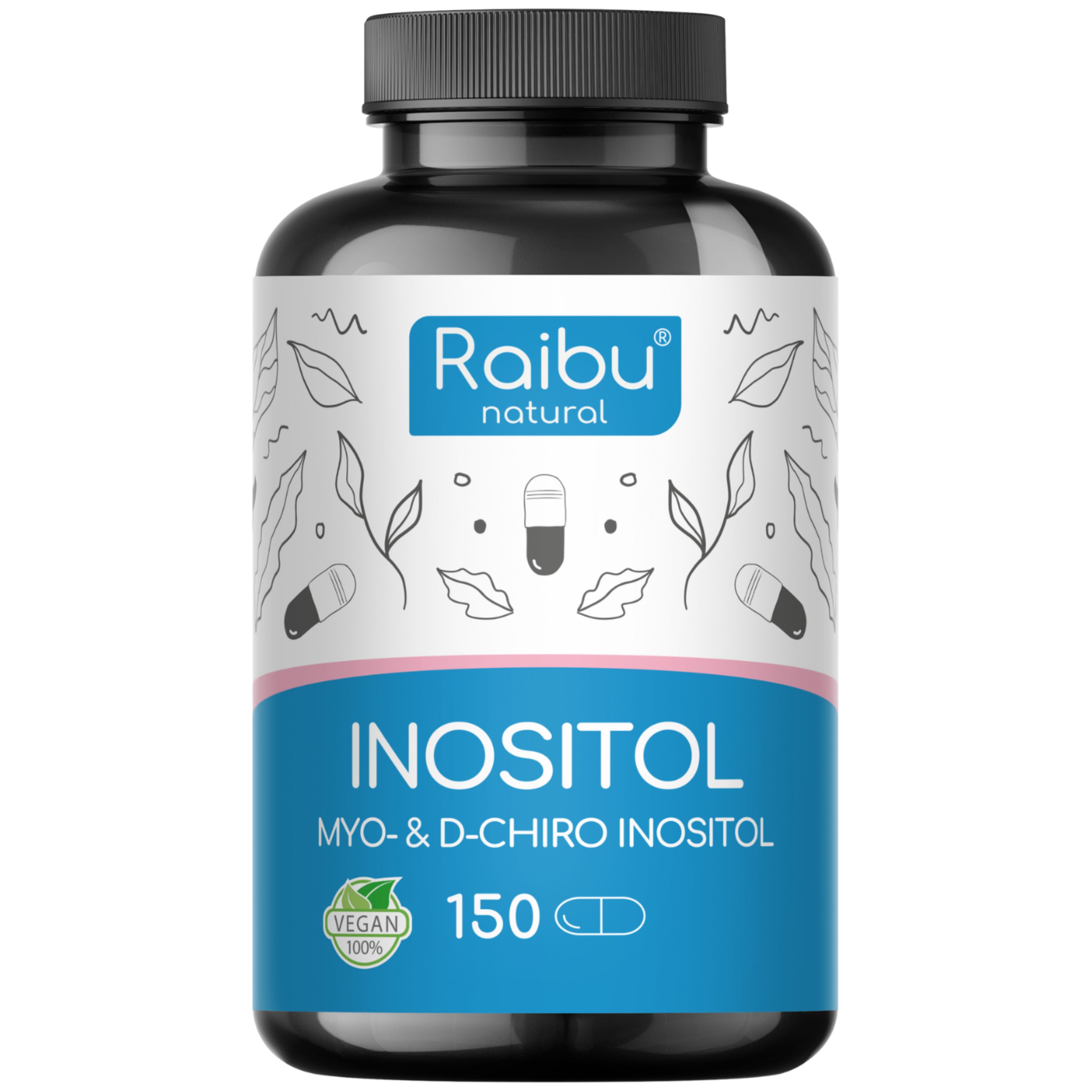 Raibu Inositol Kapseln: Myo- & D-Chiro Inositol, 150 Stück, Vegan.