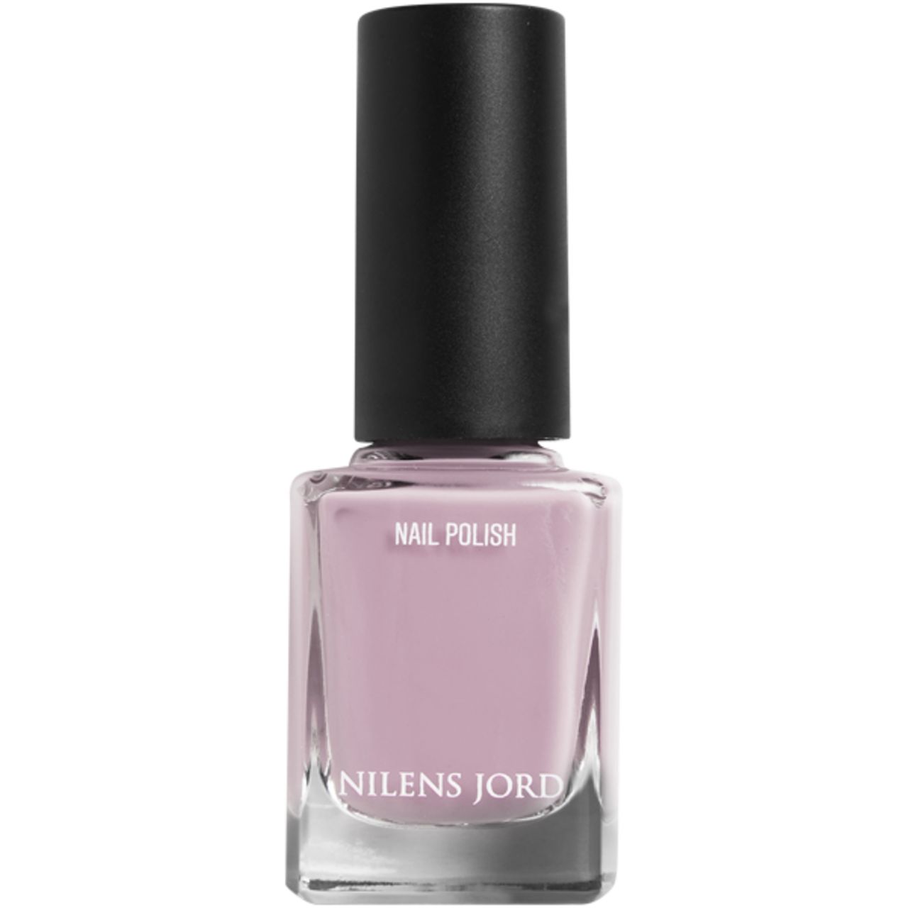 Helllila Nagellackflasche mit schwarzem Deckel. Aufschrift: Nail Polish und Nilens Jord.