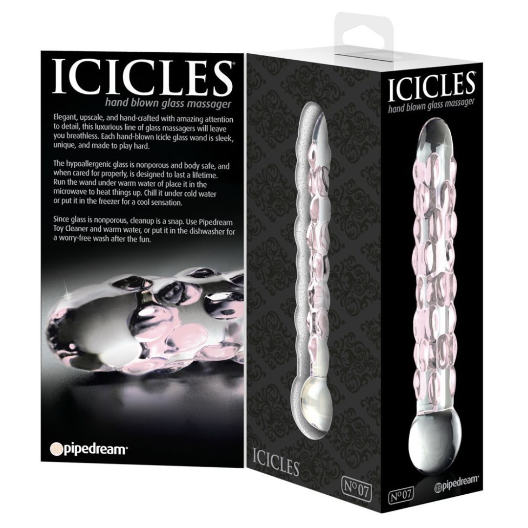Glasdildo „No. 7“, mit Stimulationsnoppen | Heiß- und Kalt-Stimulation, antiallergen | Icicles