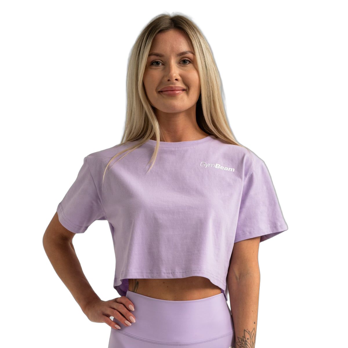 GymBeam T-Shirt Damen cropped loose Kurzarm mit Rundhalsausschnitt Lavender 1 St