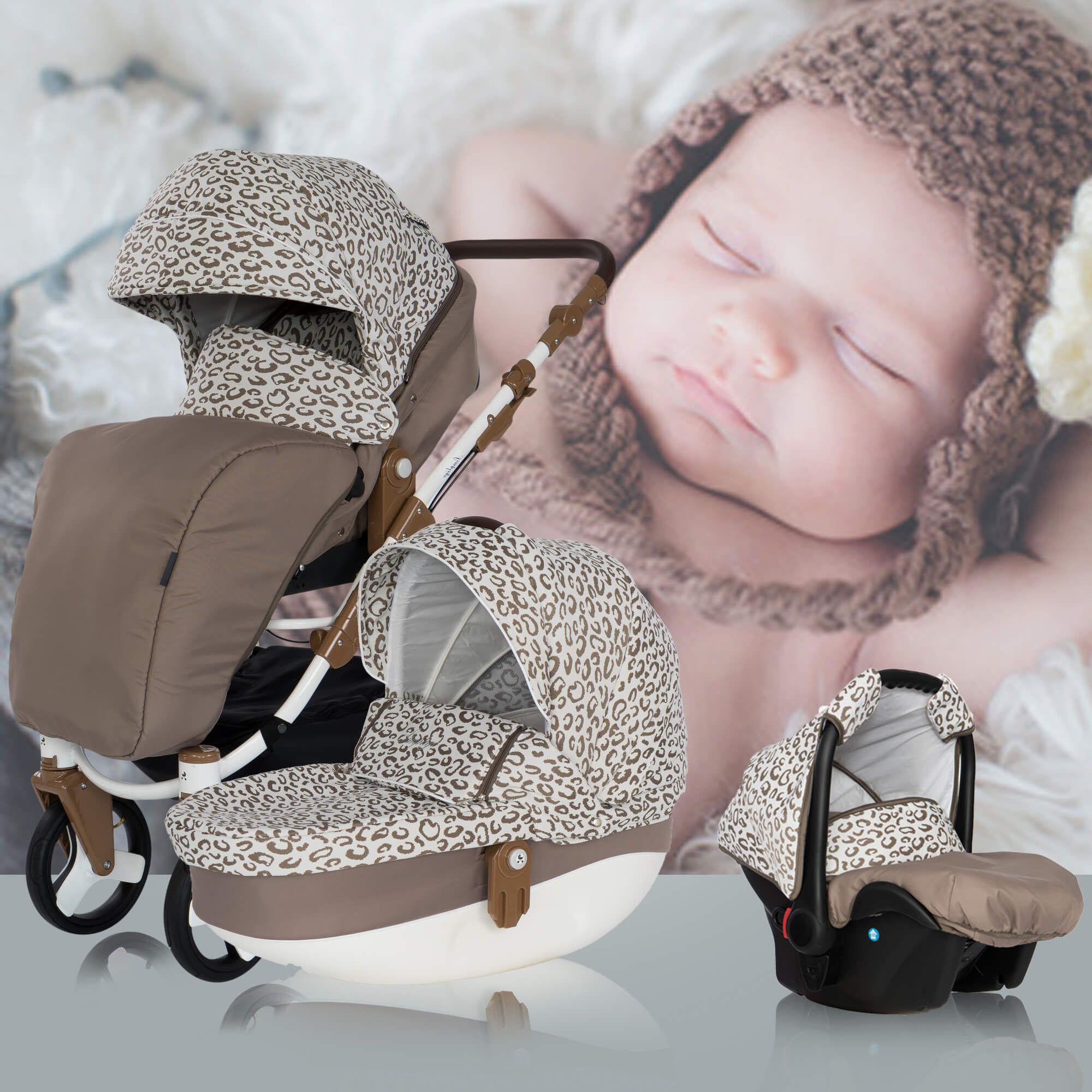 Friedrich Hugo Simpligo 4 in 1 Kinderwagen mit original Maxi Cosi, Leopard Beige (Stoff)