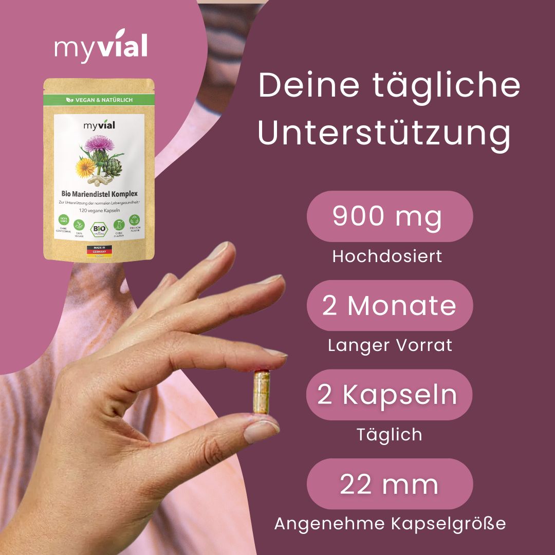 myvial® Bio Mariendistel Leber Komplex Kapseln - Mariendistel, Artischocke & Löwenzahn