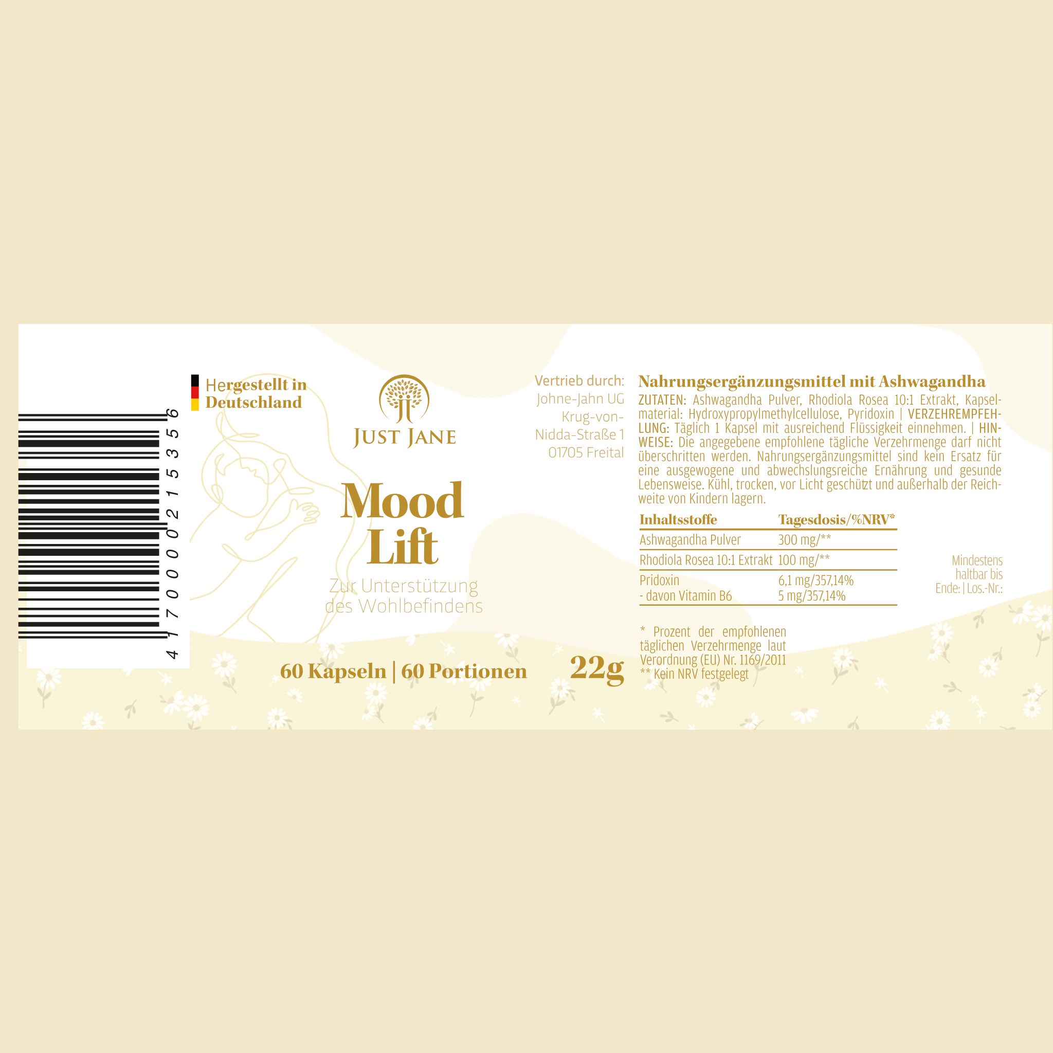 Just Jane® Mood Lift Ashwaghanda + B6 + Rosenwurz