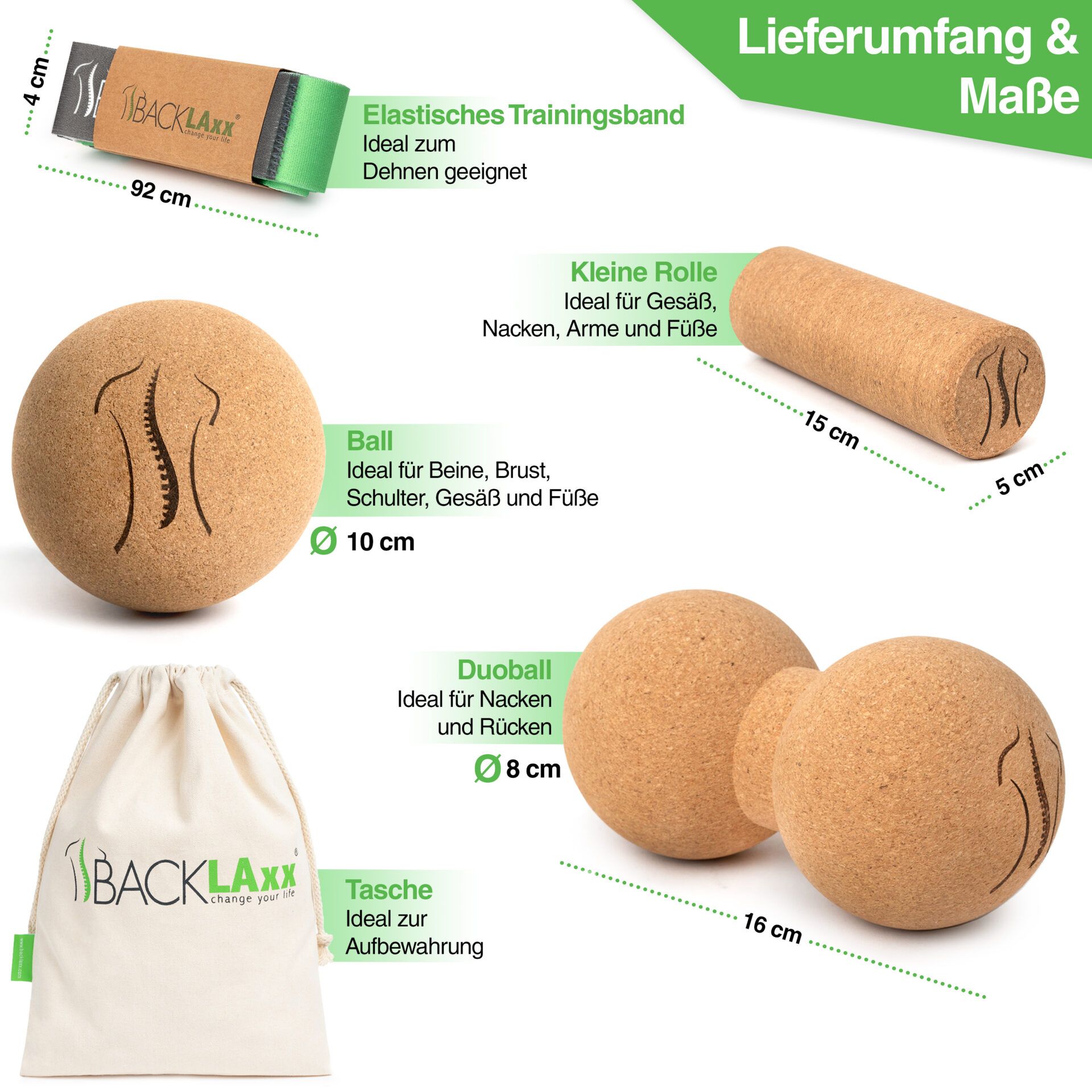 BACKLAxx® Faszienrolle 3er Set aus Kork