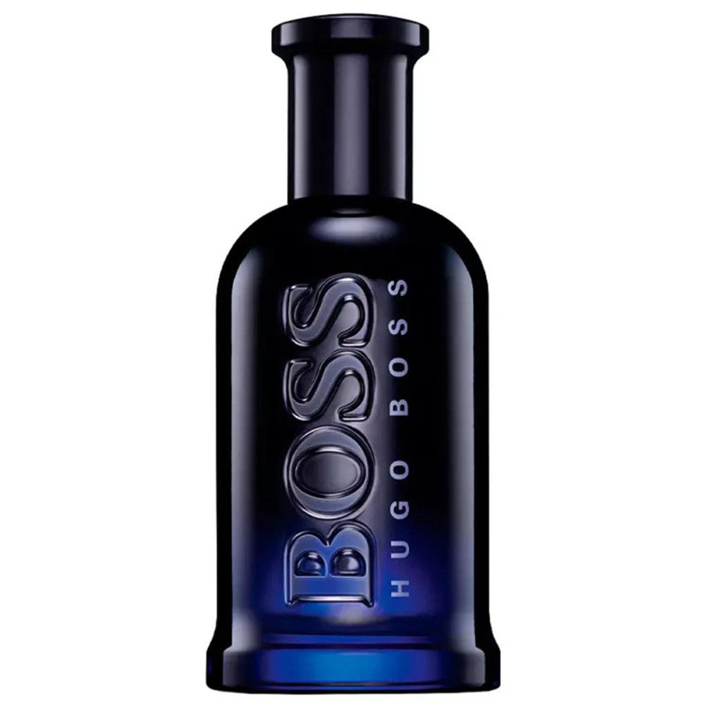 Dunkelblaue Flasche. BOSS HUGO BOSS-Logo. Eau de Toilette Spray.