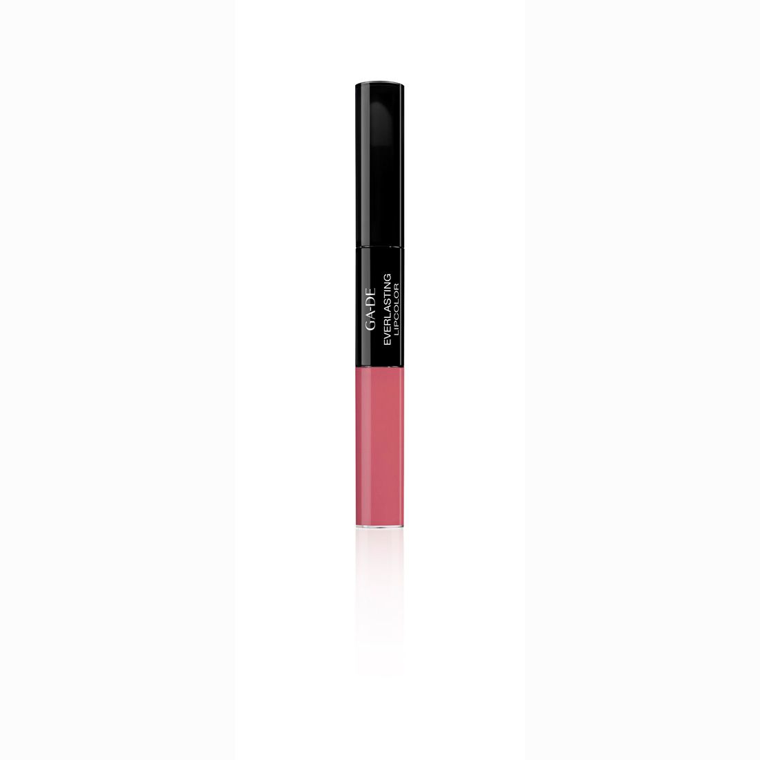 Doppel-Lippenstift. Schwarzer Deckel, rosa Lippenfarbe. Schriftzug: GA-DE Everlasting Lipcolor.