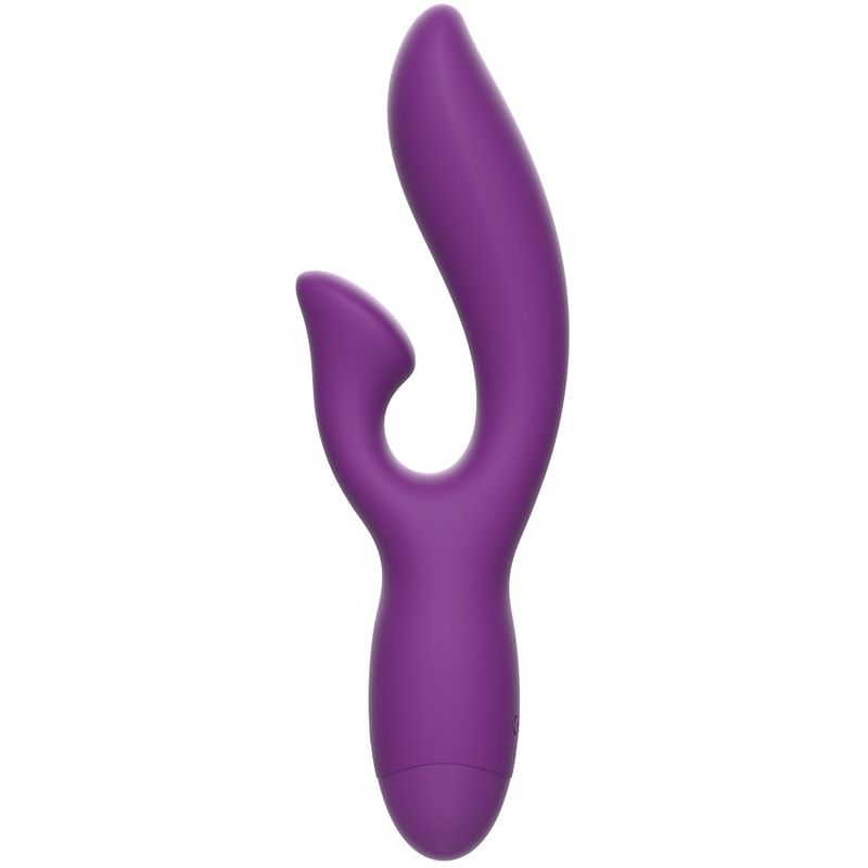 Lila Vibrator mit geschwungener Form. Der Vibrator hat eine abgerundete Spitze und eine ergonomische Form.