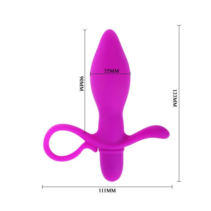 Lila Vibrator mit Ring und Flügeln. Auf weißem Hintergrund. Abmessungen: 133x111x35mm.