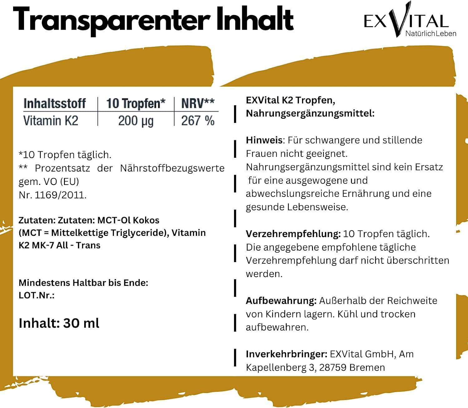 EXVital® Vitamin K2 Tropfen - Menaquinon MK-7 all-trans-Vitamin hochdosiert
