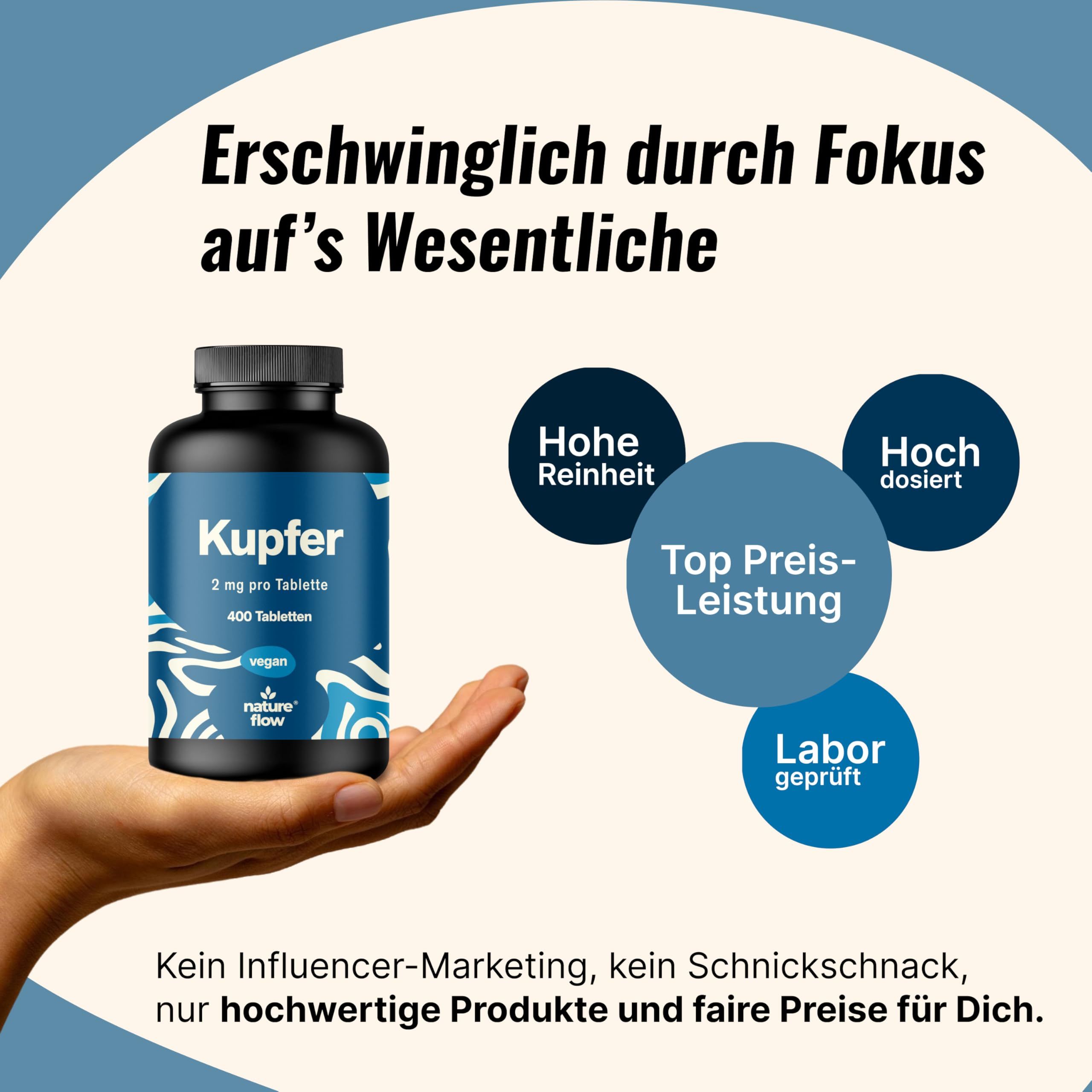 Kupfer Bisglycinat Hochdosiert - 400 Tabletten - Langzeitvorrat - Nature Flow