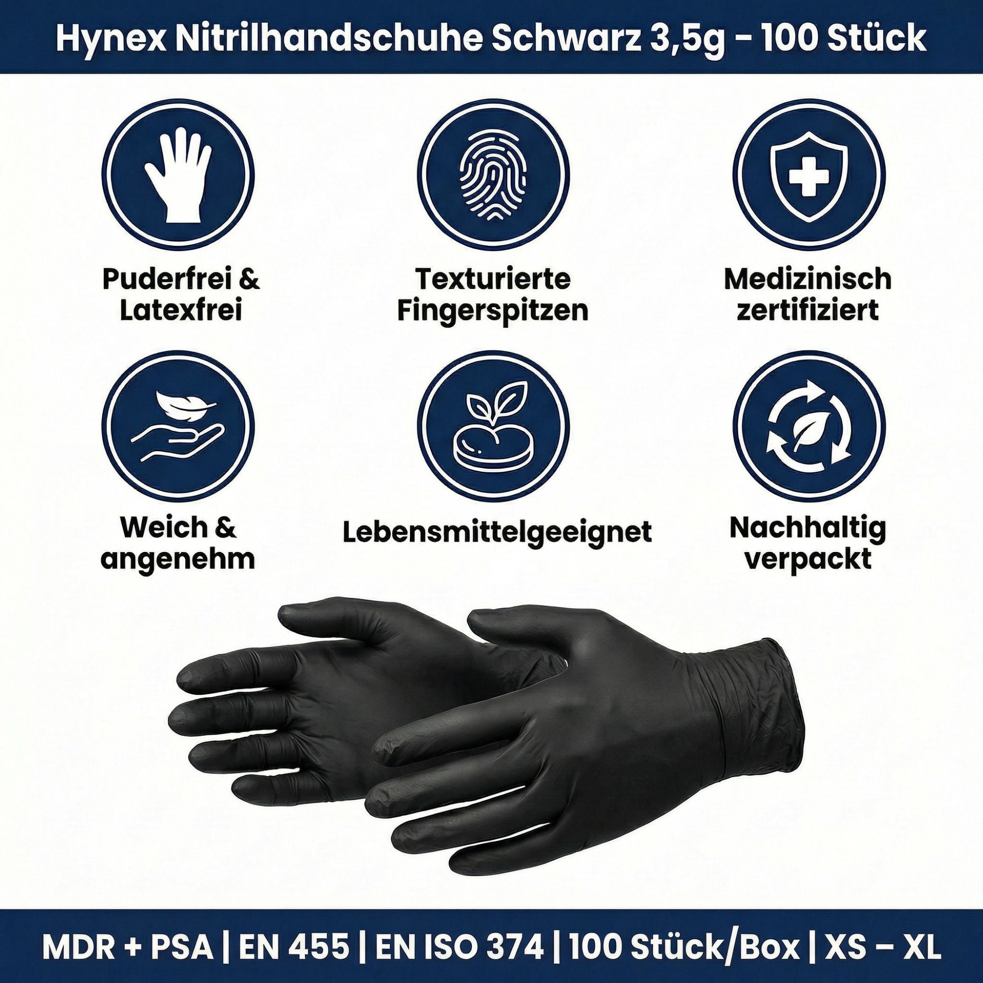 Hynex Nitrilhandschuhe schwarz 3,5g puderfrei Einweghandschuhe