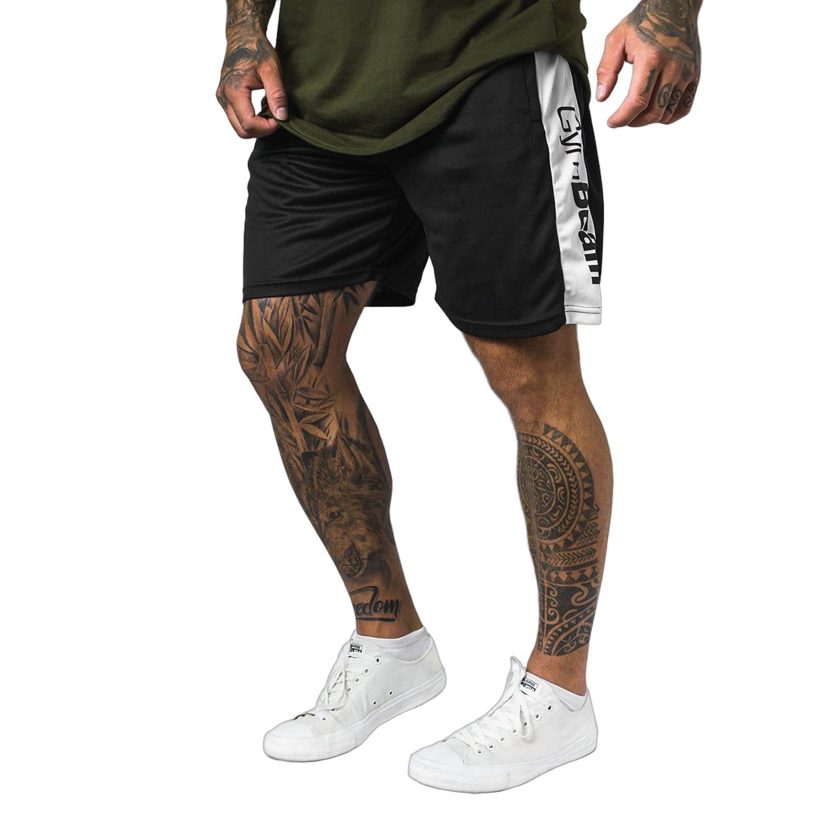 GymBeam Shorts Herren Regular Fit mit Gummizug und Reißverschlusstaschen in Schwarz 1 St