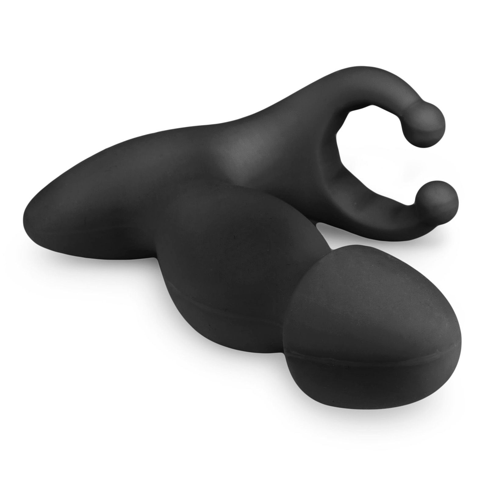 Schwarzes Wellness-Produkt mit zwei runden Enden und einer gebogenen Form.