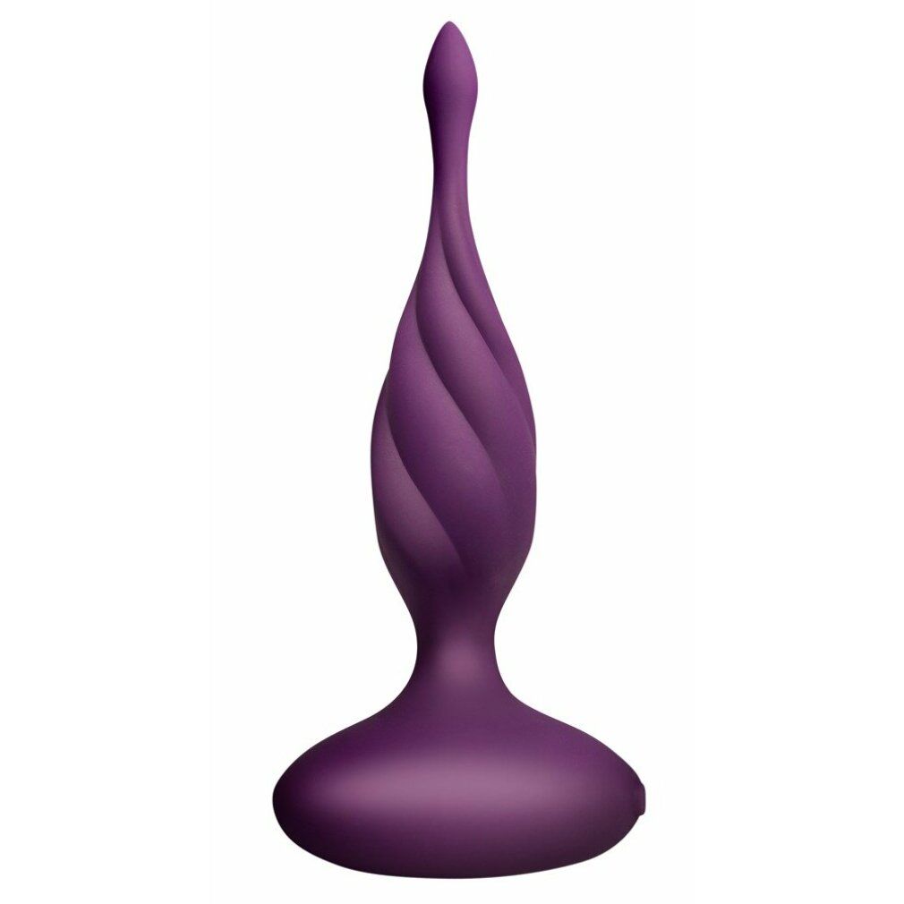 Lila Wellness-Produkt mit gewundener Form. Basis rund, Spitze spitz. Produkt auf weißem Hintergrund.