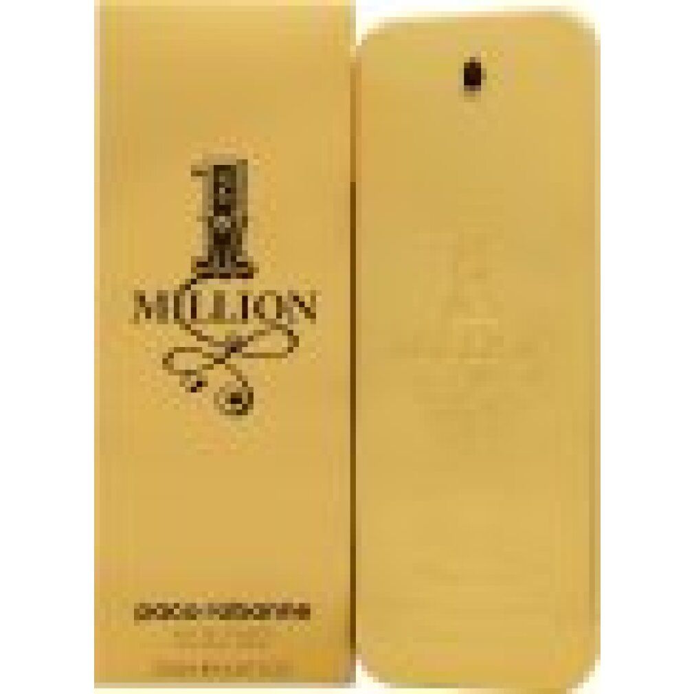 Goldfarbene Verpackung und Flakon. Aufschrift "1 MILLION" und "paco rabanne". Flakon mit Sprühkopf. 200ml.