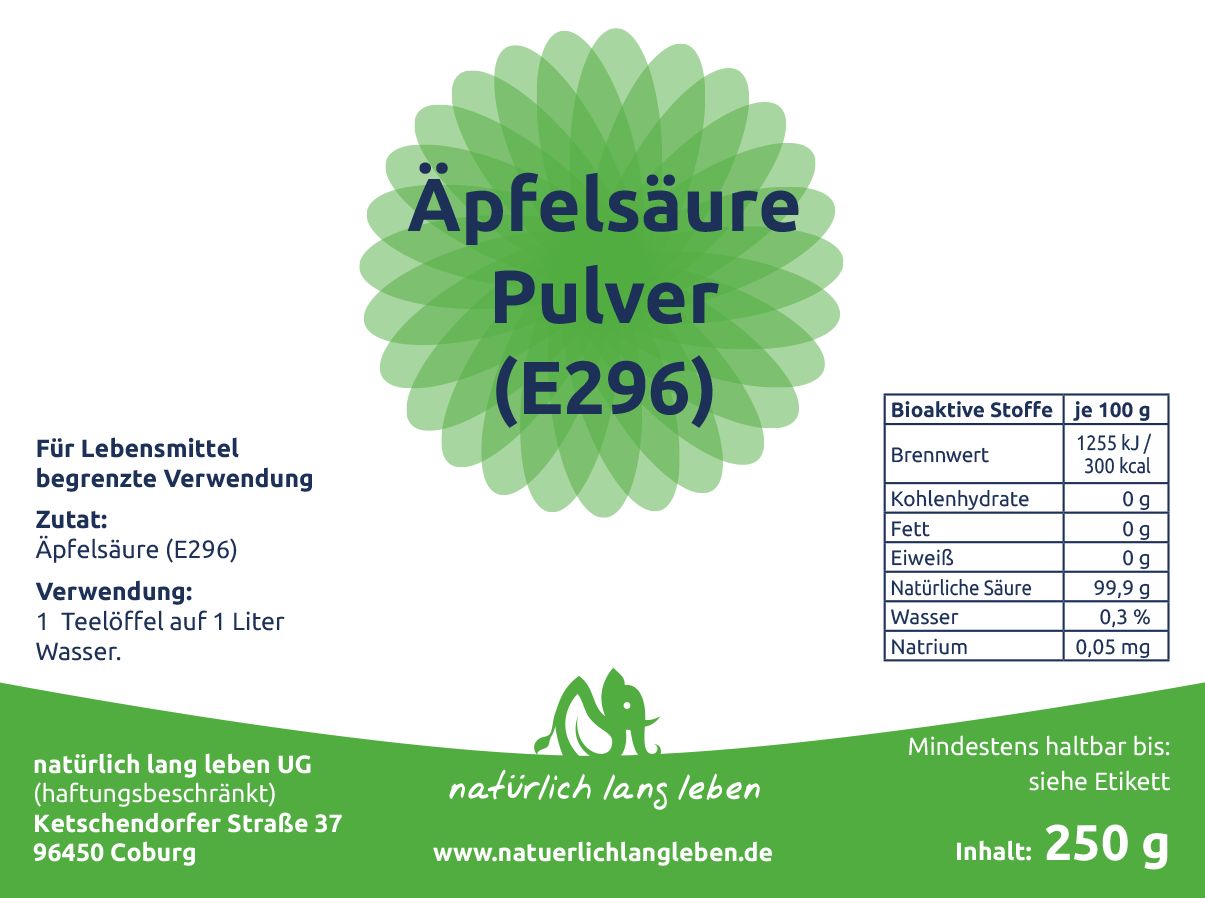 natürlich lang leben Äpfelsäure Pulver 250 g