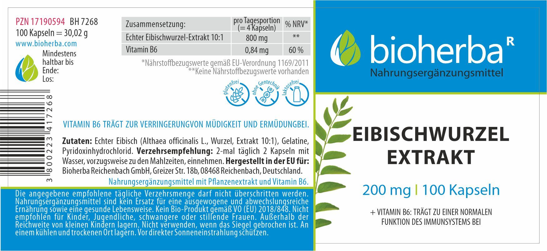 Eibischwurzel Extrakt 200 mg 100 Kapseln PZN 17190594