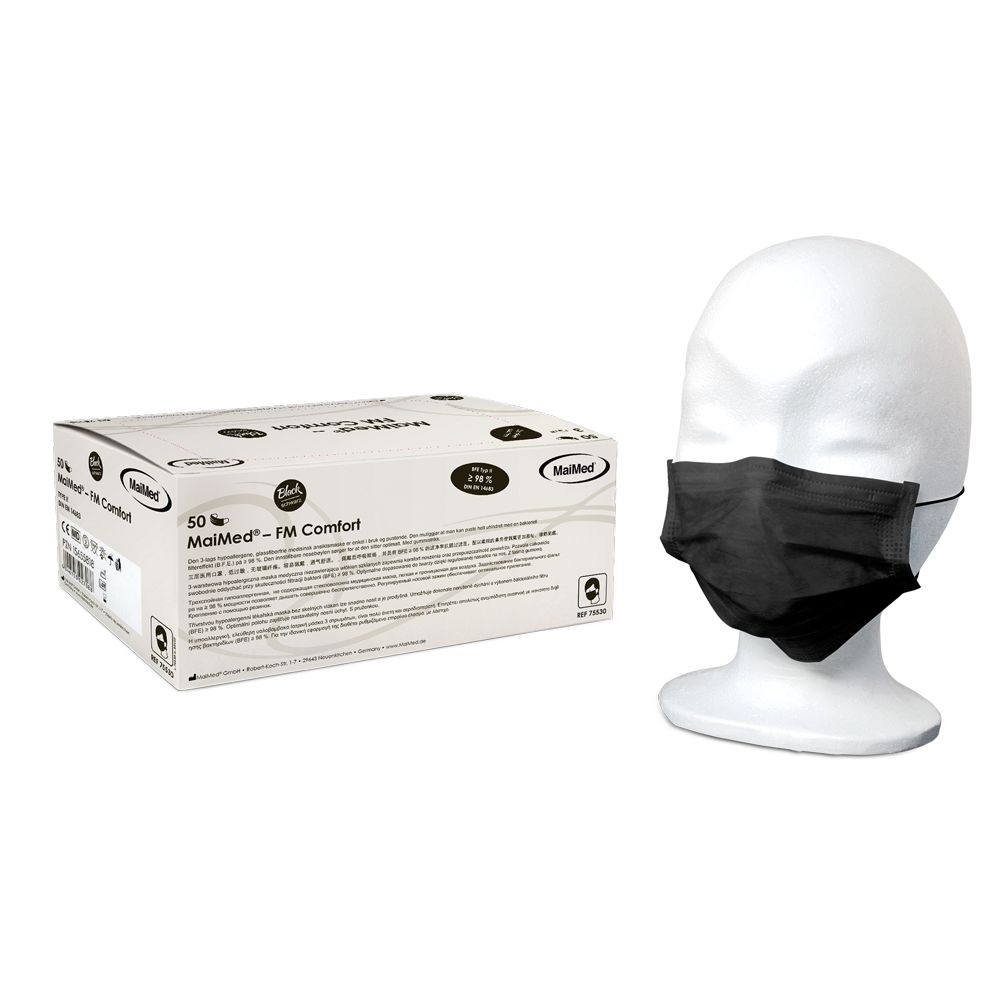 MaiMed-FM Comfort - mit Gummiband, OP-Maske, unsteril, 3-lagig, schwarz 50 St Gesichtsmaske