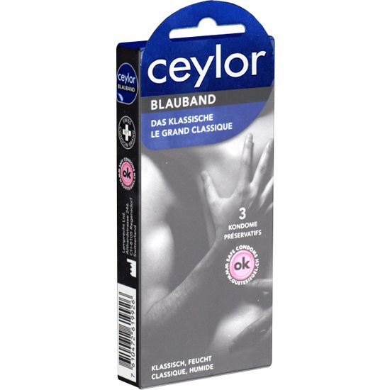 Ceylor *Blauband* hautverträgliche Kondome mit Gleitcreme, verpackt im hygienischen Dösli