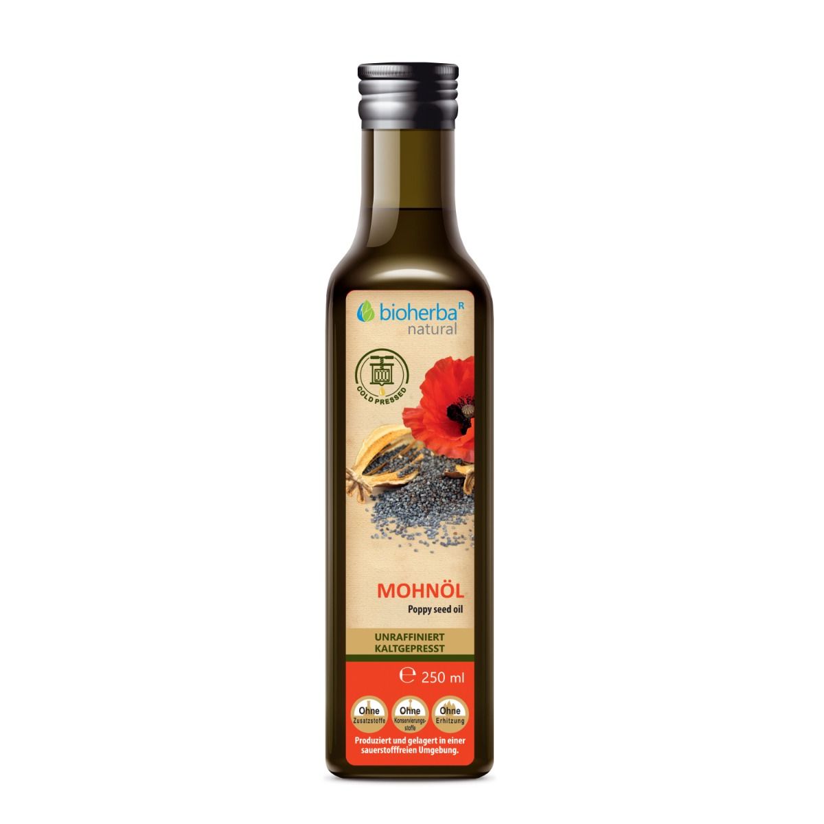 Bioherba Mohnöl kaltgepresst – Natürliches Mohnsamenöl 250 ml