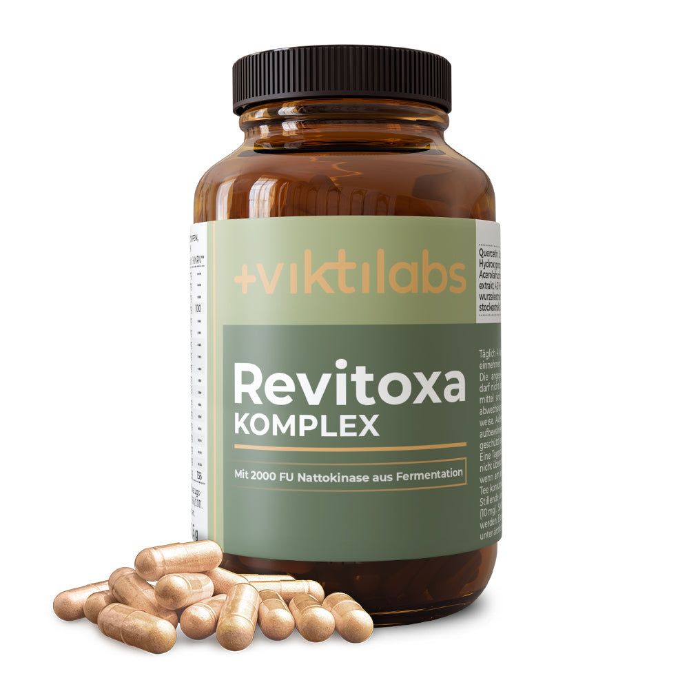 Viktilabs Revitoxa: Nattokinase Komplex mit NAC, Quercetin, Selen und wertvollen Pflanzenextrakten