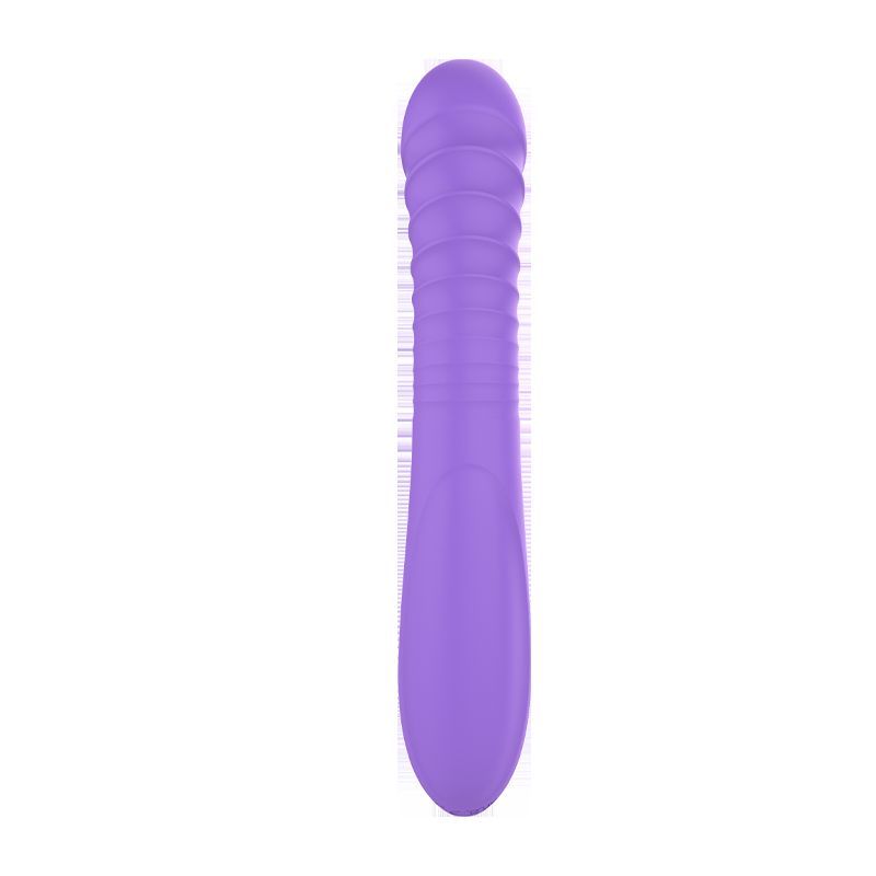 Lila Vibrator mit geriffelter Oberfläche. Glatte Basis. 