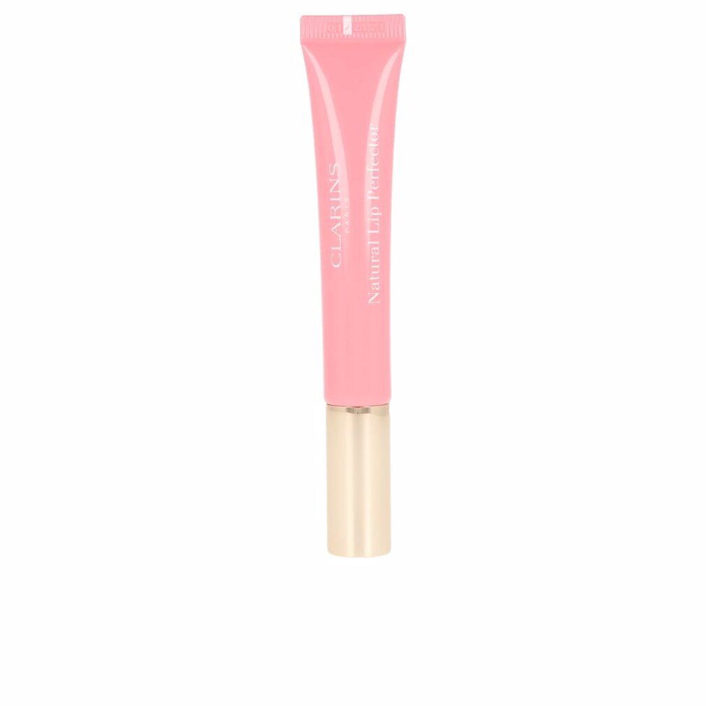 Rosa Tube Clarins Natural Lip Perfector. Goldener Schraubverschluss. Aufschrift Natural Lip Perfector.