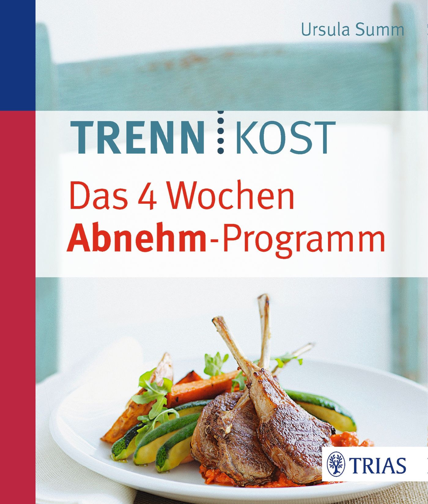Buchcover mit Titel "Trennkost - Das 4 Wochen Abnehm-Programm". Autorin: Ursula Summ. Abbildung von Lammkoteletts mit Gemüse auf Teller.
