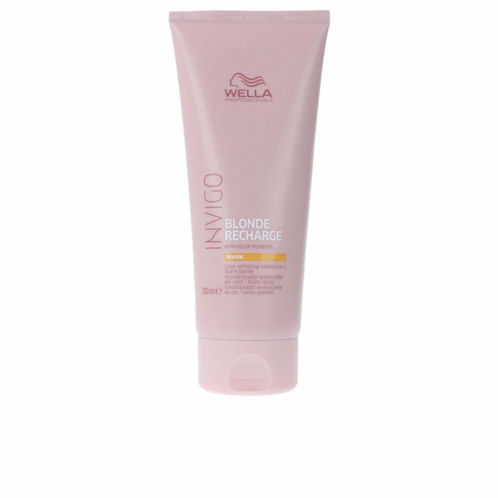 Rosa Tube mit Wella Invigo Blonde Recharge Conditioner. Text: Warm, 200ml.