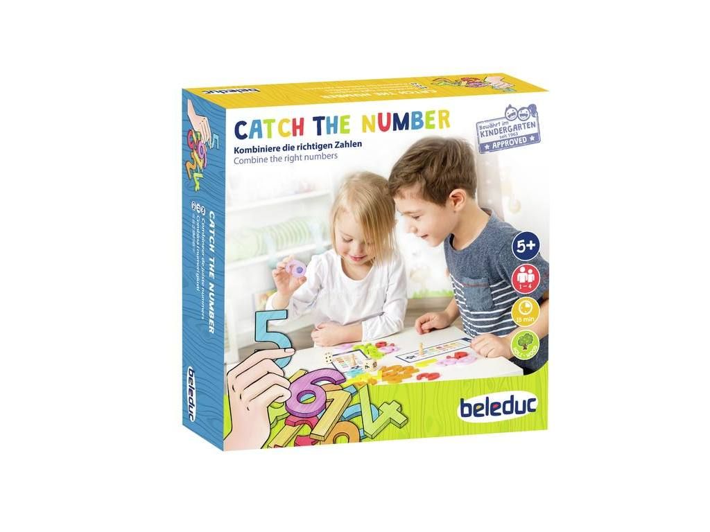 Beleduc Catch the Number. Kartonverpackung mit Kindern. Aufschrift: Catch the Number. Zahlen und Logo.