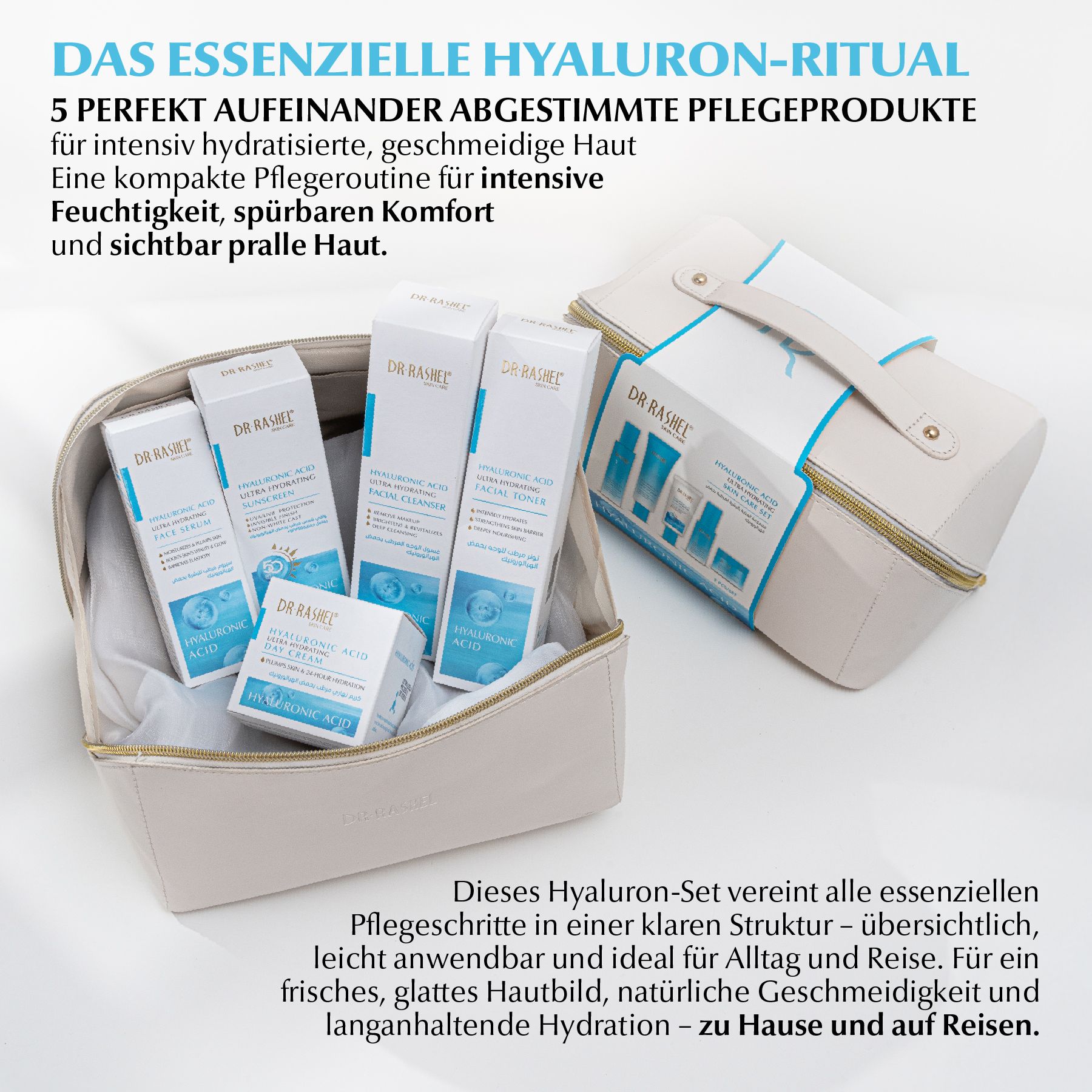 DR RASHEL Gesichtspflege-Set Hyaluronic Acid Serum Cream Cleanser Toner SPF