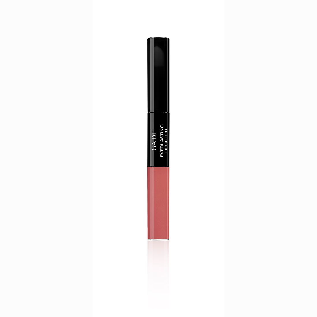 Doppel-Lippenstift. Schwarzer Deckel, rosafarbener Stiftteil. Aufschrift: GA-DE Everlasting Lipcolor.
